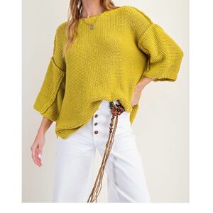 Easel Brand Lime Green Knit sweater 3/4 sleeves boutique
